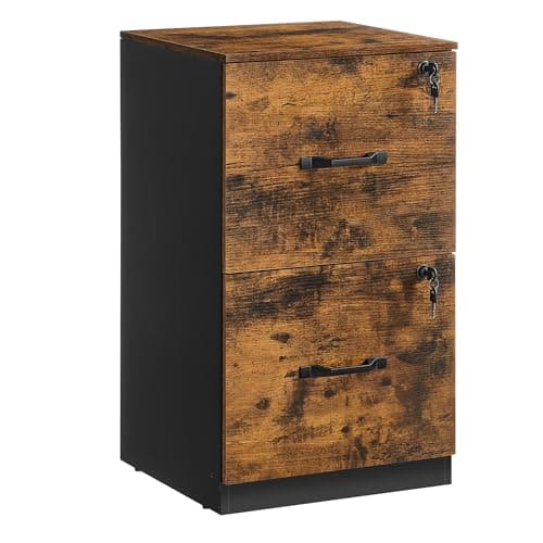 VASAGLE 2 Drawers File Cabinet with Lock, Printer Stand, Office Filing Cabinet Organizer, for A4 and Letter Size Documents, Rustic Brown and Ink Black UOFC061B01 7