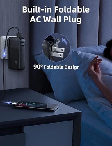 RORRY Portable Charger Built in Cables, AC Wall Plug In Portable Charger Power Bank 10000mAh Travel Battery Pack 22.5W Fast Charging for iPhone 17/16/15 Samsung Galaxy S24/S23/S22 Pixel LG iPad, Black 8