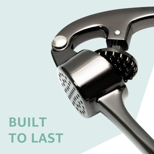 Garlic Press Crusher & Mincer – Easy Squeeze Ergonomic Handle, Heavy Duty Zinc Alloy, Dishwasher Safe, Includes Peeler & Cleaning Brush – Garlic Ginger Crusher Tool (Black) 7