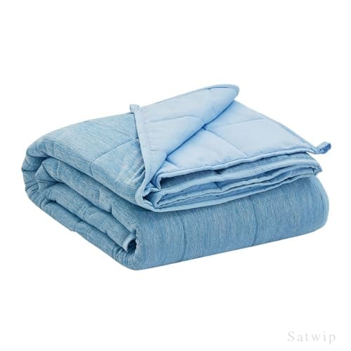 Satwip Cooling Weighted Blanket 20 lbs Queen Size Cool Moire Jersey Bed Blanket for Hot Sleeper with Soft Breathable Sanded, 60 x 80 inches, Blue