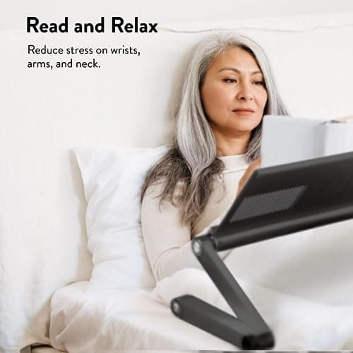 Uncaged Ergonomics Adjustable Book Holder, Tablet & Laptop Stand, Aluminum Portable Reading Stand for Textbooks & Cookbooks, Recipe Holder for Kitchen Counter, Black 6