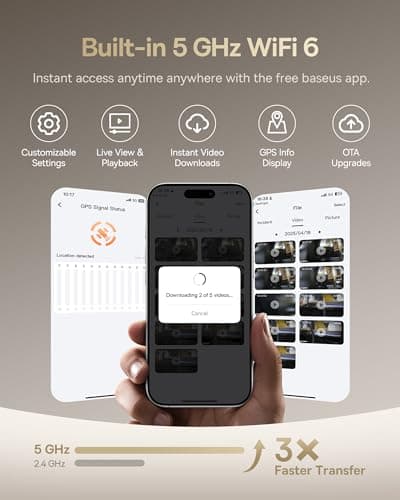 Baseus VD1 Pro Solar Dash Cam Front and Rear, 4K+1080P Dash Camera for Cars, Battery Powered Parking Mode, Starvis Night Vision, 32 GB Card Included, 5GHz WiFi, GPS, Wide Angle,Voice Control 7