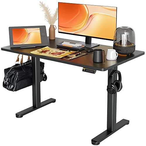 Claiks Electric Standing Desk, Adjustable Height Stand up Desk, 48x24 Inches Sit Stand Home Office Desk with Splice Board, Black Frame/Black Top