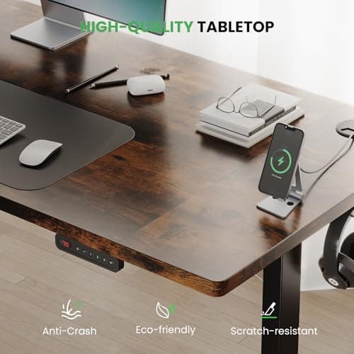 SIAGO Electric Standing Desk - 55 x 24 Inch Sit Stand Up Desk with Cable Management - 3 Memory Preset Adjustable Height Desk Computer Home Office Desk, Rustic Modern Style 8