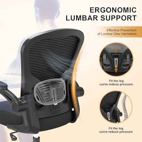 Office Chair, Ergonomic Desk Chairs 330LBS Capacity High Back Mesh Computer Chair with Flip-up Armrests, Comfy Work Chair with Adjustable Lumbar Support, Rolling Chair 9