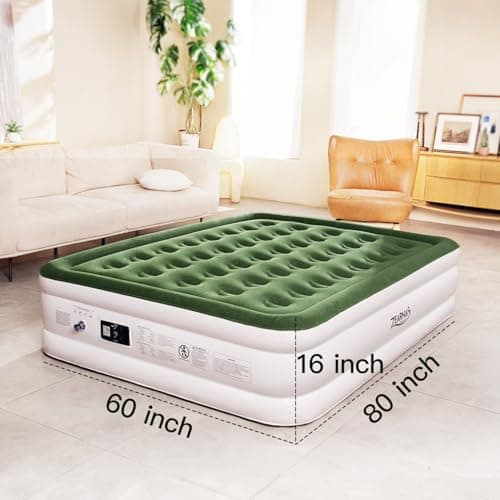 Zearna Air Mattress Queen with Built in Pump - 16" Comfort Blow Up Bed, 2 Mins Quick Self Inflatable with Double Air Chamber, with Storage Bag, for Camping,Home,Travel, 650lbs Max 6