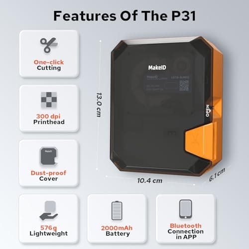 Makeid P31S Portable Industrial Label Printer, 1" Print Head with Bluetooth, Mobile/PC Software, with 0.75" x 19.68ft Label for Wire, Cable & Heat Shrink Tubes at Job Sites. 5