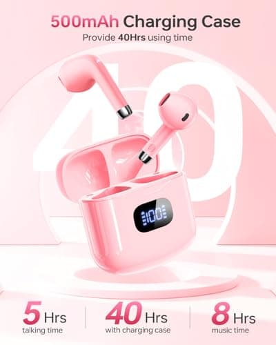 KTGEE Wireless Earbuds Bluetooth 5.3 Headphones, 40Hrs Playback Stereo Ear Buds with LED Display Charging Case IPX7 Waterproof in-Ear Earphones with Mic for Phone Tablet Laptop Sports 5