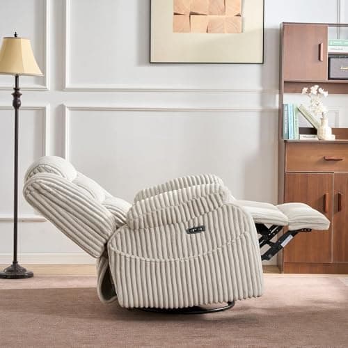 SINCRUMI Power Swivel Rocker Recliner Chair for Adults with Massage and Heat, USB and Type-C Charging Port, Infinite Position, Electric Glider Rocking Chairs for Living Room, Nursery, Pale Grey 8