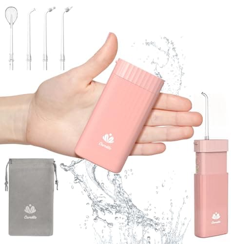 Portable Water Flosser for Teeth,Travel Water Flosser Picks,Mini Cordless Oral Irrigator Rechargeable Power Dental with Telescopic Water Tank, IPX7 Wateroproof for Brace & Sensitive Teeth Care,Pink