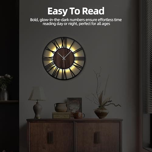 Mee 2ou 20 Inch Large Metal Wall Clock with Voice and Light Sensor Night Light, Glow in The Dark Non-Ticking Silent Battery Operated Decorative Oversized Wall Clock for Bedroom Living Room Decor 5