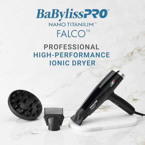 BaBylissPRO Nano Titanium Professional Italian High-Speed Falco Hair Dryer with Concentrator Nozzles, 2000-Watt Ionic Blow Dryer with Diffuser 5