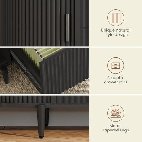 SEDETA 39.4" Filing Cabinet for Home Office, 2 Drawer File Cabinet, fit Legal/Letter/A4 Size, Modern Fluted Filing Cabinets with 2 Sliding Door Storage, Printer Stand, Black 6