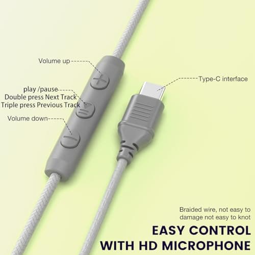 USB C Headphones Wired with Microphone Tangle-Free Plaiting Line,Over Ear Headphones,Lightweight Foldable for School/Travel/Zoom/iPhone 17/16/15, Samsung Galaxy S25/S24, Google Pixel 9, Ideal Gift 6