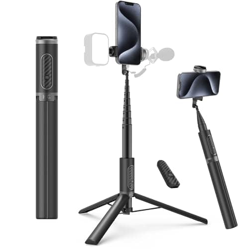 KraftGeek 60" Selfie Stick Tripod for iPhone with Remote, Phone Tripod Stand for Android with 2 Cold Shoes for Light and Microphone (Both are not Included), Lightweight and Compact for Video Recording
