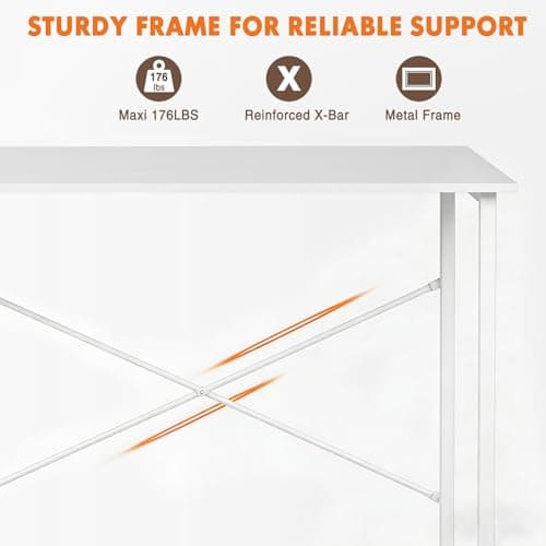 Sweetcrispy Computer Small Desk, 32 Inch Office Writing Work Study Student Home Bedroom Table with Metal Frame Wooden Tabletop No Wheels - White Wood 6