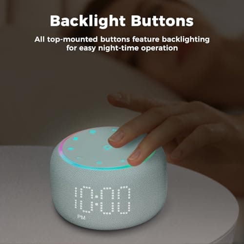 White Noise Machine Alarm Clock for Bedrooms - 5W Stereo Bluetooth Speaker - 24 Soothing Sounds - 9 Night Lights - Auto-Dimmable Digital Alarm Clock Sound Machine for Sleeping 8