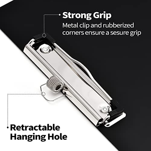 Sooez Plastic Clipboard with Pen Holder, [10% Thicker] Clip Boards 8.5x11 with Low Profile Clip, Cute Hanging Clipboard, Standard Letter Size A4 for Women Teacher, Office & School Supplies, Black 5