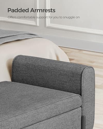 SONGMICS Storage Bench with Armrests, Ottoman for Living Room, Bedroom, Entryway, Steel Legs, Dark Gray ULOM072G01 10