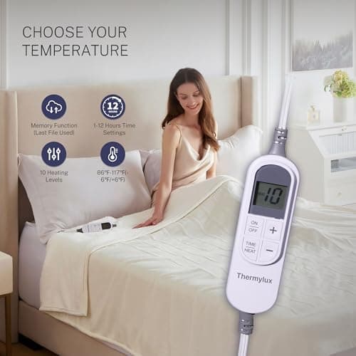 Thermylux Electric Blanket Full 72"x84" Heated Electric Blankets 10 Heating 12 Time Settings Levels 8 Hours Auto Off Fast Heating and Overheat Protection ETL Certified Machine Washable,Ivory 5