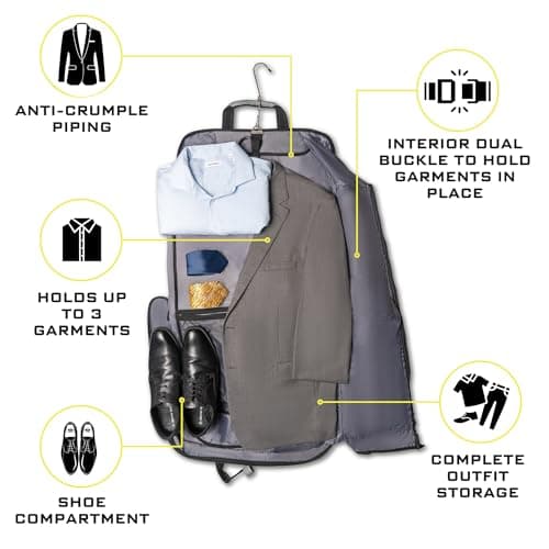 ZEGUR Premium Suit Garment Bag Carry On - Hangs 4 Suits - Travel & Business with Shoulder Strap and Laptop Compartment 6