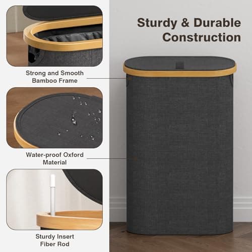 Slim Laundry Hamper with Lid, 60L Small Laundry Basket with Handles&Removable Bag, Thin Dirty Clothes Hampers for Laundry, Narrow Laundry Hampers for Bedroom Aesthetic, Dark Grey 6