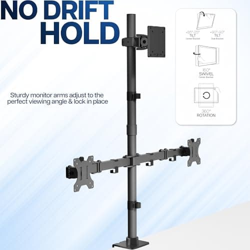 VIVO Triple Monitor Extra Tall Desk Mount for up to 49 inch Ultrawides on Center Bracket and 27 inch Screens on Side Brackets, Holds up to 44 lbs, Black, STAND-V103T 5