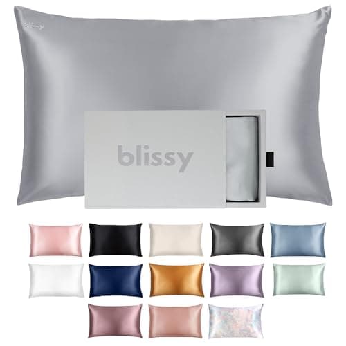Blissy Silk Pillowcase - 100% Pure Mulberry Silk - 22 Momme 6A High-Grade Fibers - Silk Pillow Cover for Hair & Skin - Regular, Queen & King (Silver, Queen)