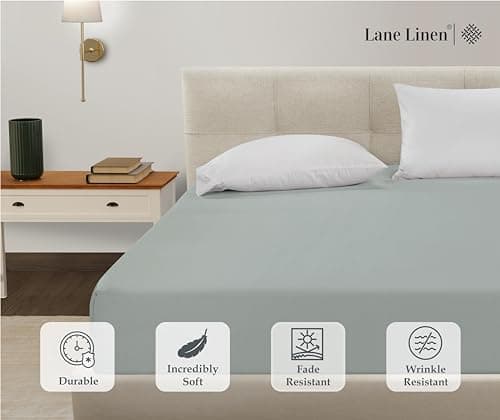 Lane Linen Queen Fitted Sheet Only - 4 Way Stretch Knitted Deep Pocket Queen Bottom Sheet - Fits Upto 16" Mattress (No Flat Sheet), Wrinkle Free, Soft Microfiber Fitted Sheet Queen - Mineral 8