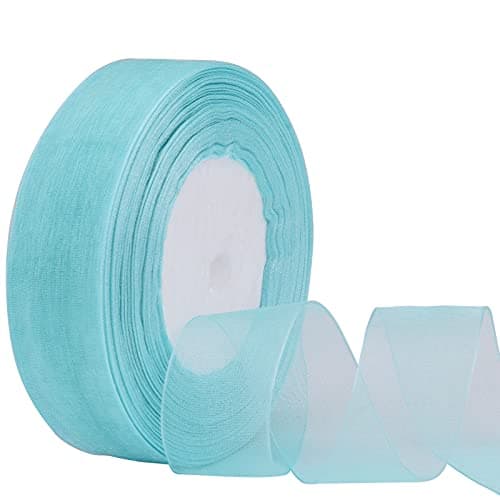 Hapeper 1 Inch Sheer Organza Chiffon Ribbon, 50 Yards/Roll (Lake Blue)