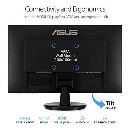 ASUS 24-Inch Desktop Monitor - 1080P Full HD, 75Hz, IPS, Adaptive-Sync/FreeSync, Eye Care, HDMI DisplayPort VGA, Frameless, VESA Wall Mountable - VA24DQ 2