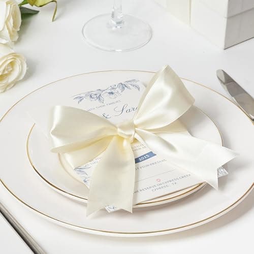 Mauproy 1-1/2 Inch Wide Ivory Satin Ribbon, 50 Yards Solid Polyester Fabric Ribbon for Roses Making, Mother's Day, Gift Wrapping, Flower Bouquets, Wedding Decorations, Handmade Crafts 5