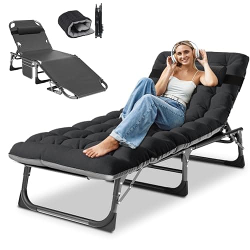 DoCred Heavy Duty Chaise Lounge Chair, Adjustable 5-Position Folding Chaise Lounge Chairs for Outside, Portable Lay Flat Beach Lounge Chair for Outdoor Sunbathing Beach Pool Lawn Camping