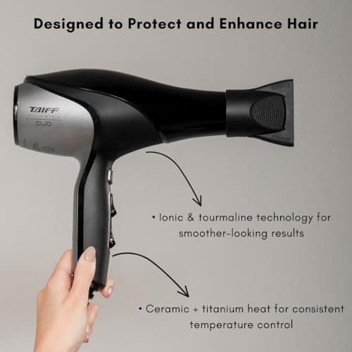 Taiff Unique Duo Professional Hair Dryer – 127V | 1875W Power | AC Motor | Tourmaline + Ionic & Ceramic Technology | Titanium Elements | 2 Concentrator Nozzles (Gray) 7