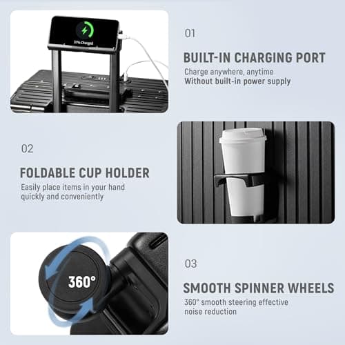 UrbanExplorer 20 Inch Carry On Luggage TSA Approved, Aluminum Frame Zipperless Luggage Carry On with Compartment for Short Trips, ABS+PC Hard Shell Suitcases with Spinner Wheels, Black 6