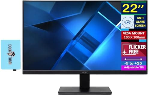 Acer Vero 22" FHD Free Sync Monitor with 4ms Response Time, 100 Hz Refresh Rate, Flicker Free, Anti Glare, VESA Mount (100mm), HDMI and Dockztorm USB Port Expander, Black (2026 Latest Model)