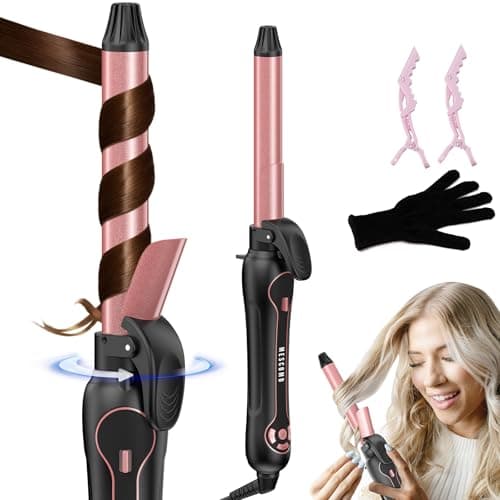 Rotating Curling Iron 1 Inch - Automatic Curling Iron for All Hair Type, Fast & Effortless Auto Curling Wand with Fast Heating LCD Display 250°F-450°F for Lasting Beach Waves
