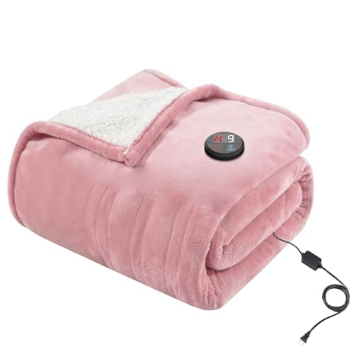 GOTCOZY Heated Blanket Electric Throw 50''X60''- Electric Throw Blanket with One Touch Button 10 Heating Level & 9 Time Settings Heating Blanket, Machine Washable (Rose)