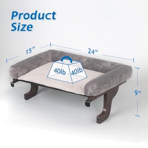 Zakkart Cat Perch for Window Sill with Bolster - Orthopedic Hammock Design with Premium Hardwood & Robust Metal Frame - Cat Window Seat for Large Cats and Kittens - Dark Stained Wood Gray Bed, 24''W 7