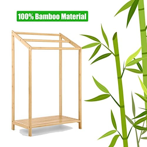 HYNAWIN Bamboo 3 Tier Towel Rack for Bathroom, Freestanding Beach Towel with Storage Shelf, Poolside Rack with Bottom Organizer for Bath, Hand Towel, Laundry 5