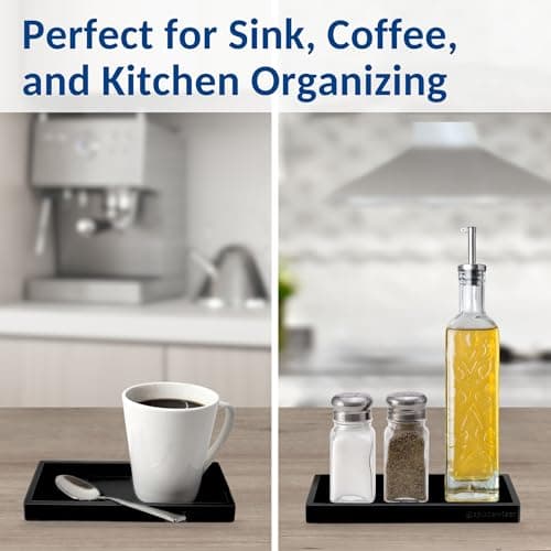 Spacewiser Countertop and Vanity Tray – Small 7.7” Silicone Tray, Soap Dispenser Trays, Bathroom Trays, Kitchen Soap Holder Sink Organizer Counter Caddy for Soaps Bottle Keys, Sponge Holder Dish Black 6