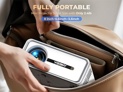 VIZONY Mini Projector with WiFi and Bluetooth, Native 1080P FHD Home Movie Projector, Portable Outdoor Projector with 250" Display+Zoom, Compatible w/Phone//Laptop/TV Stick-Indoor&Outdoor 8
