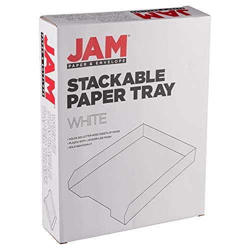 JAM PAPER Stackable Paper Trays - White - Desktop Document, Letter, & File Organizer Tray - 2/Pack 5