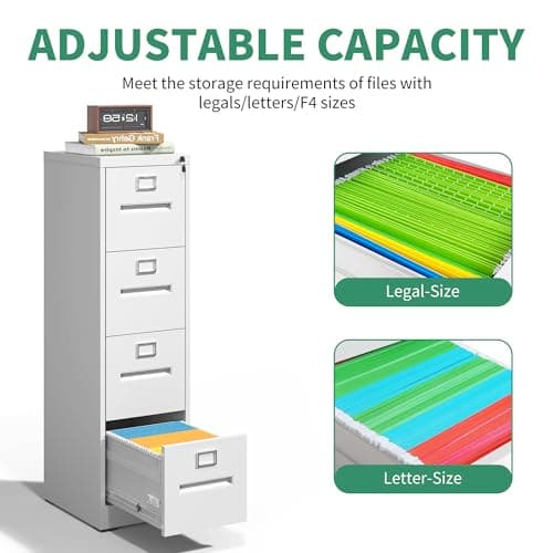 VIYET 4 Drawer File Cabinet,Metal Filing Cabinets with Lock,White Vertical File Cabinet for Home Office,Heavy Duty Metal Storage Cabinet for A4/Letter/Legal Size File,Assembly Required 7