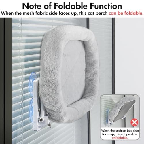 AMOSIJOY Cordless Cat Window Perch, Cat Hammock for Wall with 4 Strong Suction Cups, Solid Metal Frame and Two Replaceable Covers, Foldable Cat Beds for Indoor Cats (Large-Cushion Bed-Gray) 7