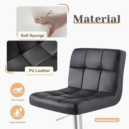 DUMOS Bar Stools Set of 2, Armless Adjustable Swivel Barstools, PU Leather Hydraulic Kitchen Counter Height Bar Stools, Thickened Seat Cushion Square Island Barstools with Back, Black 5