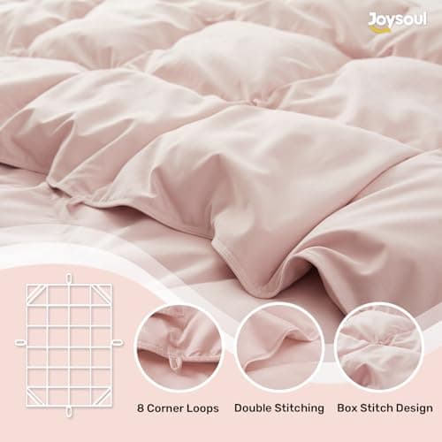 Joysoul Goose Feathers Fiber Comforter - Lightweight Ultra Soft Fabric Cover Breathable White Down Feather Fill, Pink Queen Size Duvet Insert (88" X 88") 5