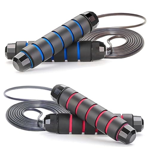 Two pack Jump Rope Skipping Rope for Rope Skipping, Speed Jump Rope for Exercise,Jump Rope for Kids Men Women for Fitness (Red and Blue)