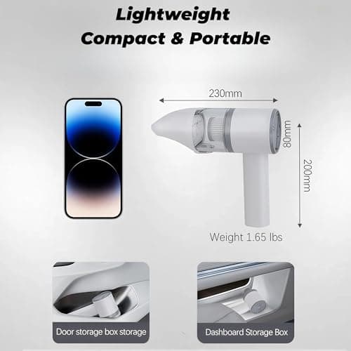 VIRSHX BATT Handheld Cordless Vacuum Cleaner, Car Vacuum Portable Cordless, 16000PA High Power 5-in-1 Multi-Nozzles Wireless Vacuum with 500ml Dustbin Capacity for Home, Office, Pet (White) 5