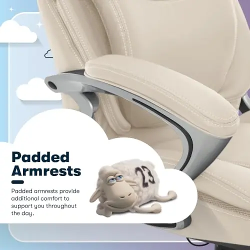 Serta Bryce Executive Office Chair, Ergonomic Computer Desk Chairs with Patented AIR Lumbar Support, Comfy Body Pillows, Height Adjustable, Swivel Base with Wheels, Bonded Leather, Cream 6